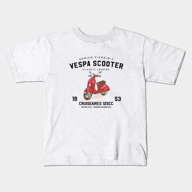 Vintage Piaggio Vespa Scooter 1953 125cc Kids T-Shirt by amalya